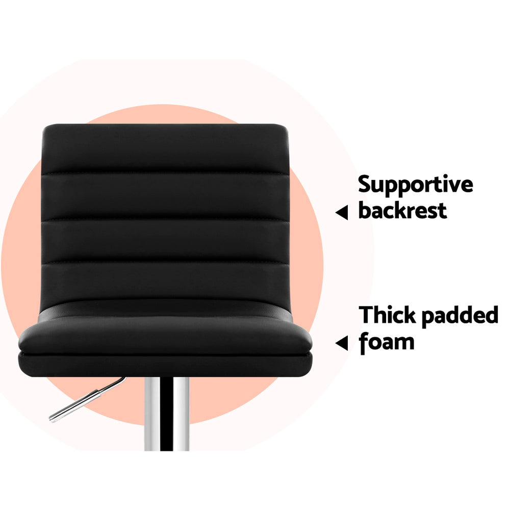 Irving Leather Bar Stool Adjustable Padded (Set of 4) Black