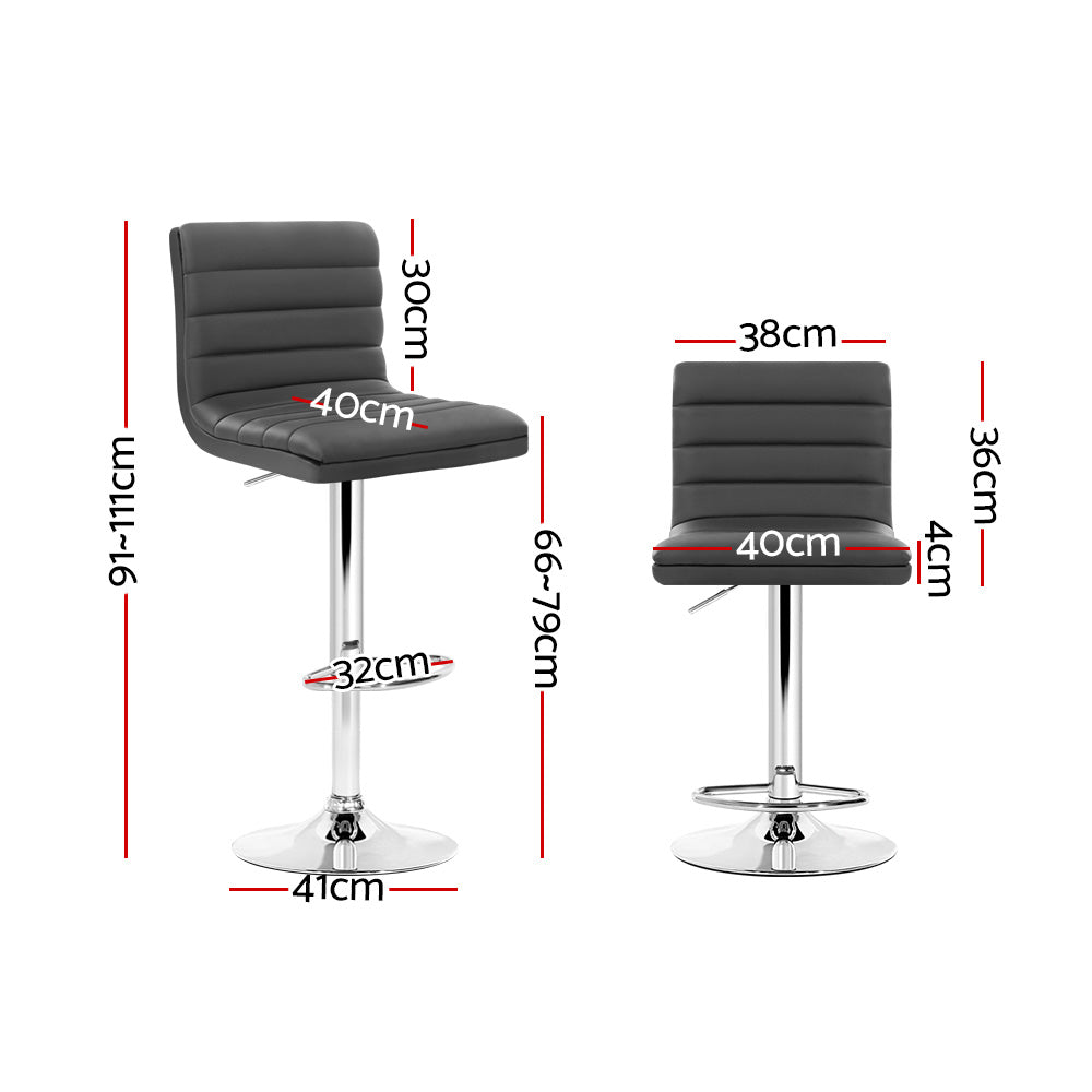 Stuart Leather Bar Stool Adjustable Padded (Set of 2) Grey