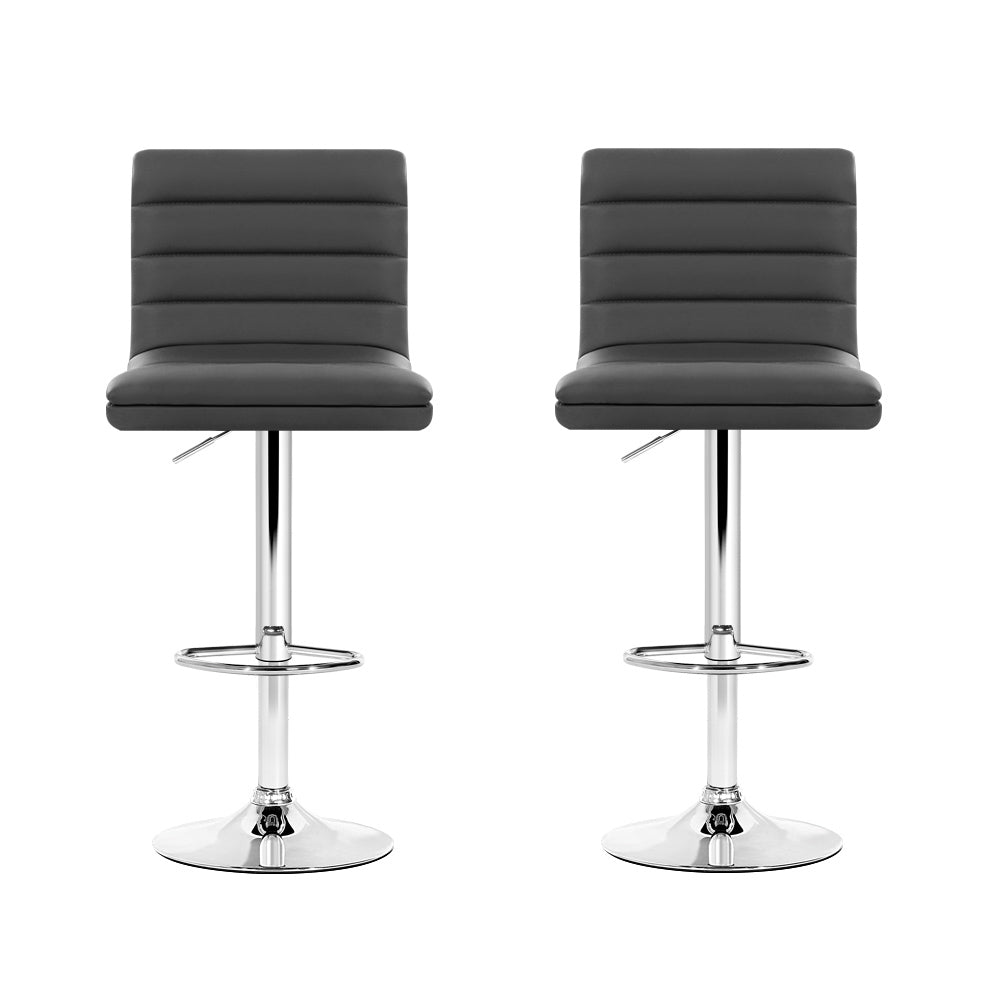 Stuart Leather Bar Stool Adjustable Padded (Set of 2) Grey