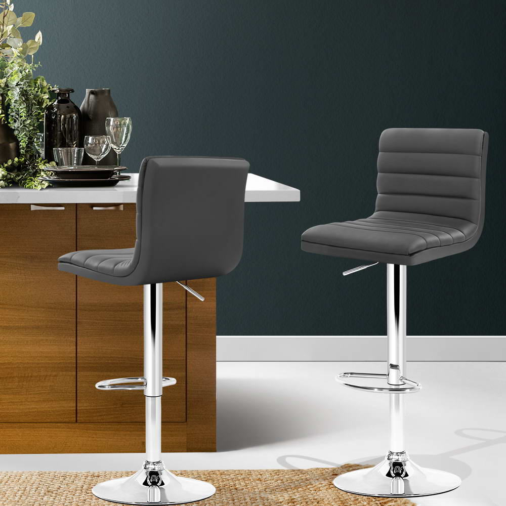 Stuart Leather Bar Stool Adjustable Padded (Set of 2) Grey