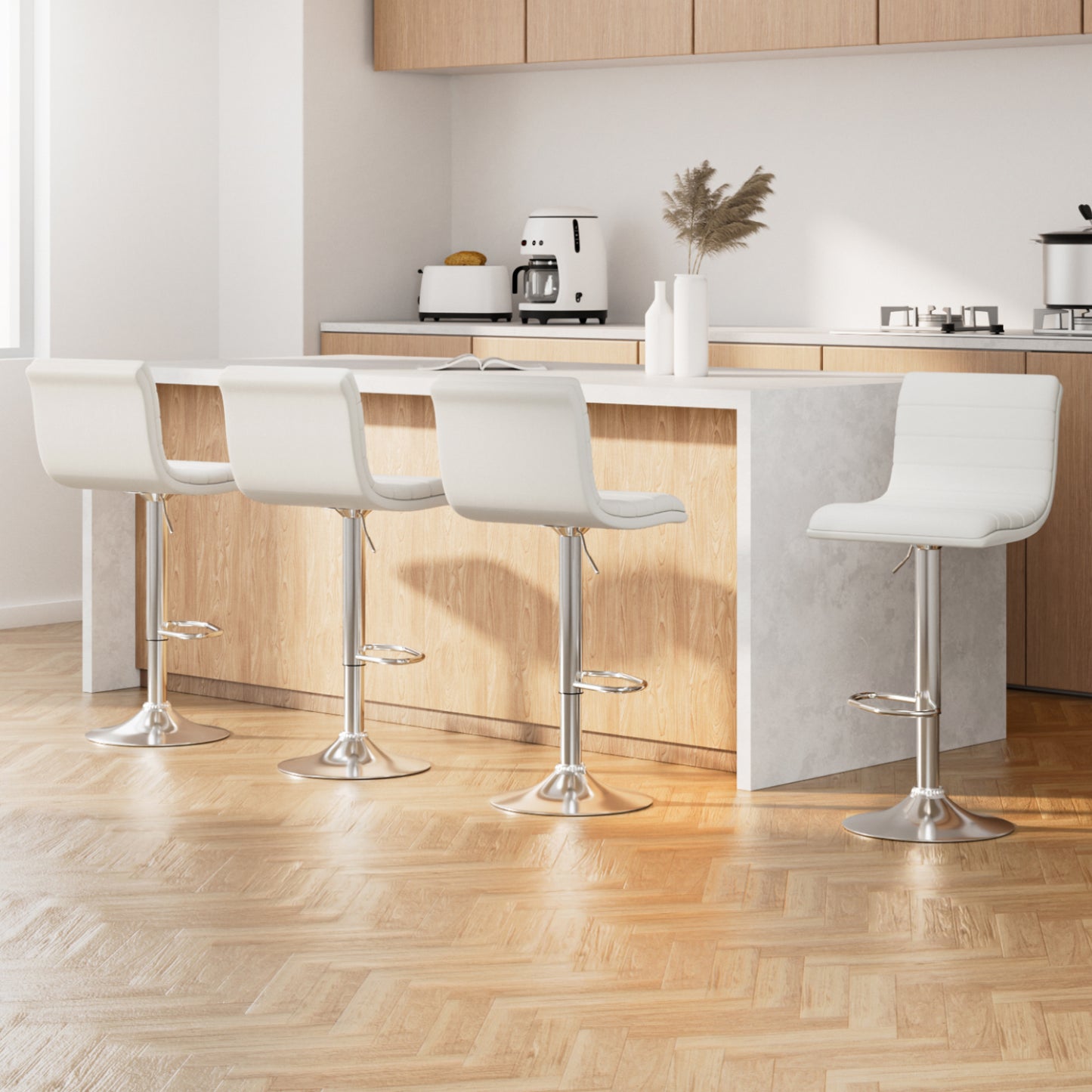 Hugo Leather Bar Stool Adjustable Padded (Set of 4) White