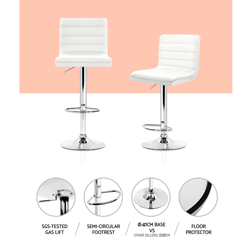 Hugo Leather Bar Stool Adjustable Padded (Set of 4) White