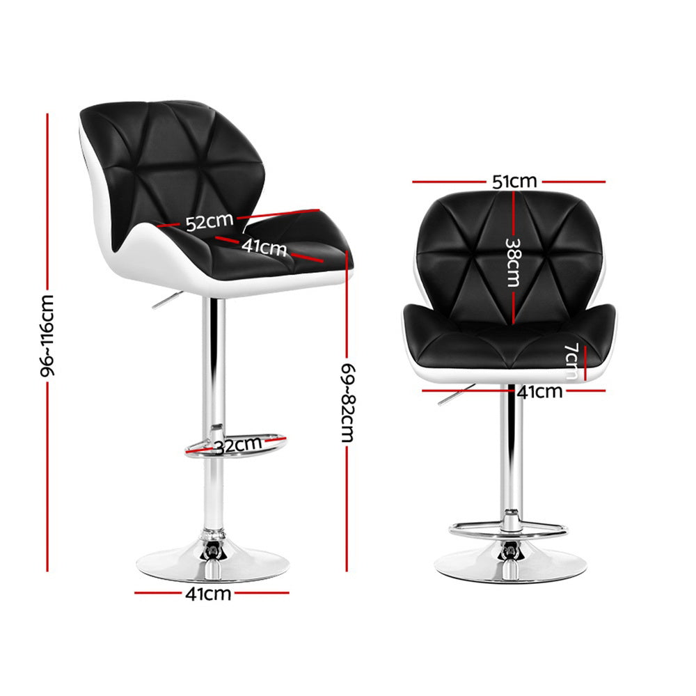 Bronte Leather Bar Stool Adjustable Padded (Set of 4) Black & White