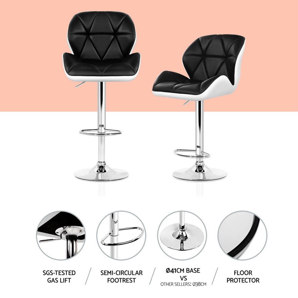 Bronte Leather Bar Stool Adjustable Padded (Set of 4) Black & White