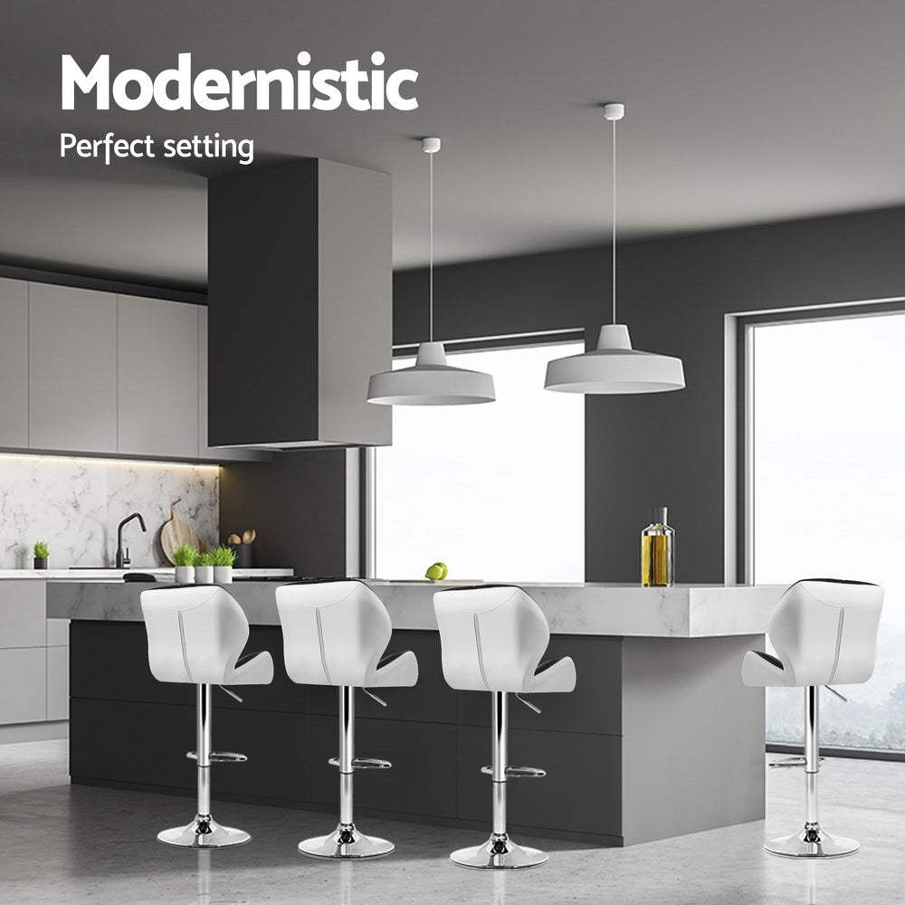 Bronte Leather Bar Stool Adjustable Padded (Set of 4) Black & White