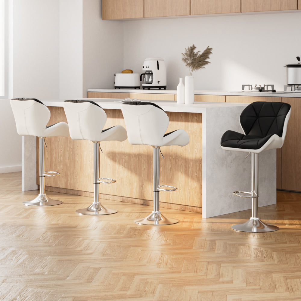 Bronte Leather Bar Stool Adjustable Padded (Set of 4) Black & White