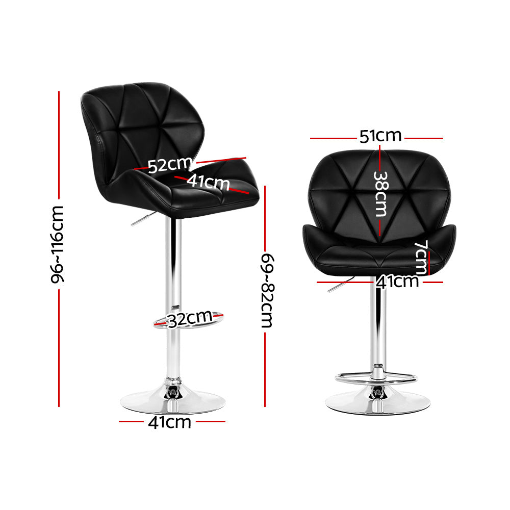 Ellis Leather Bar Stool Adjustable Padded (Set of 2) Black