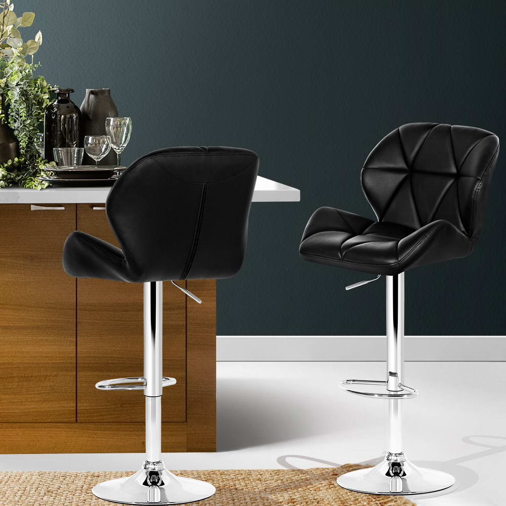 Ellis Leather Bar Stool Adjustable Padded (Set of 2) Black