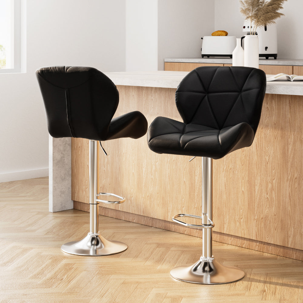 Ellis Leather Bar Stool Adjustable Padded (Set of 2) Black