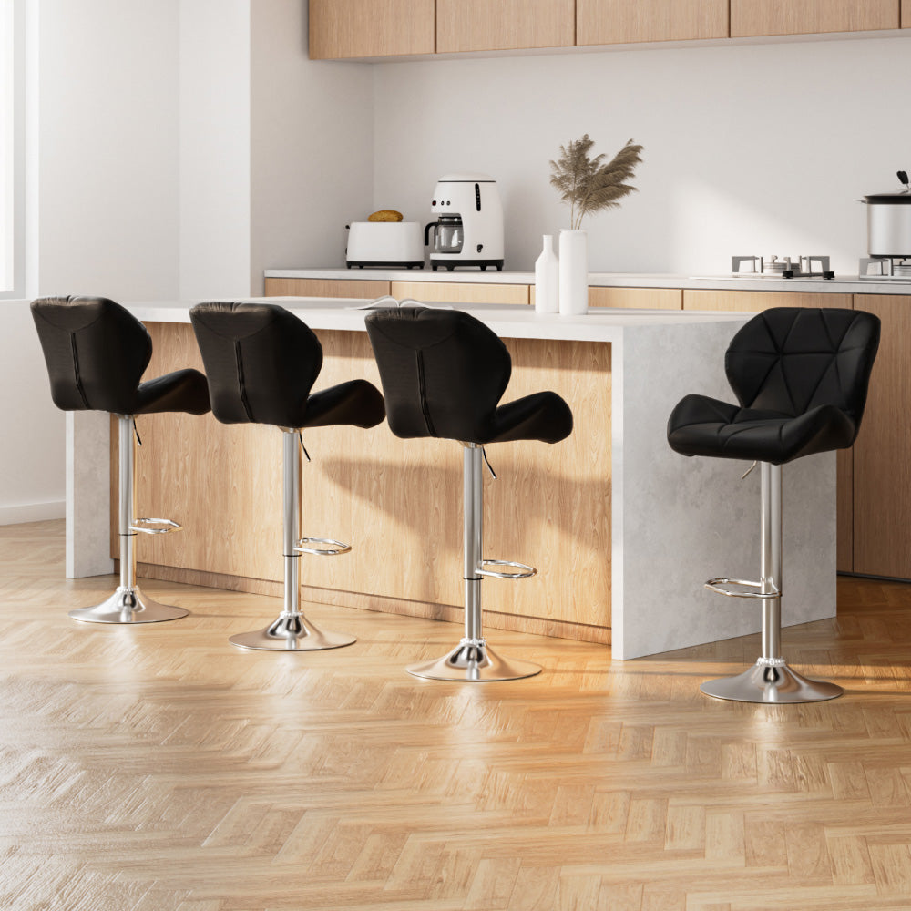 Duke Leather Bar Stool Adjustable Padded (Set of 4) Black