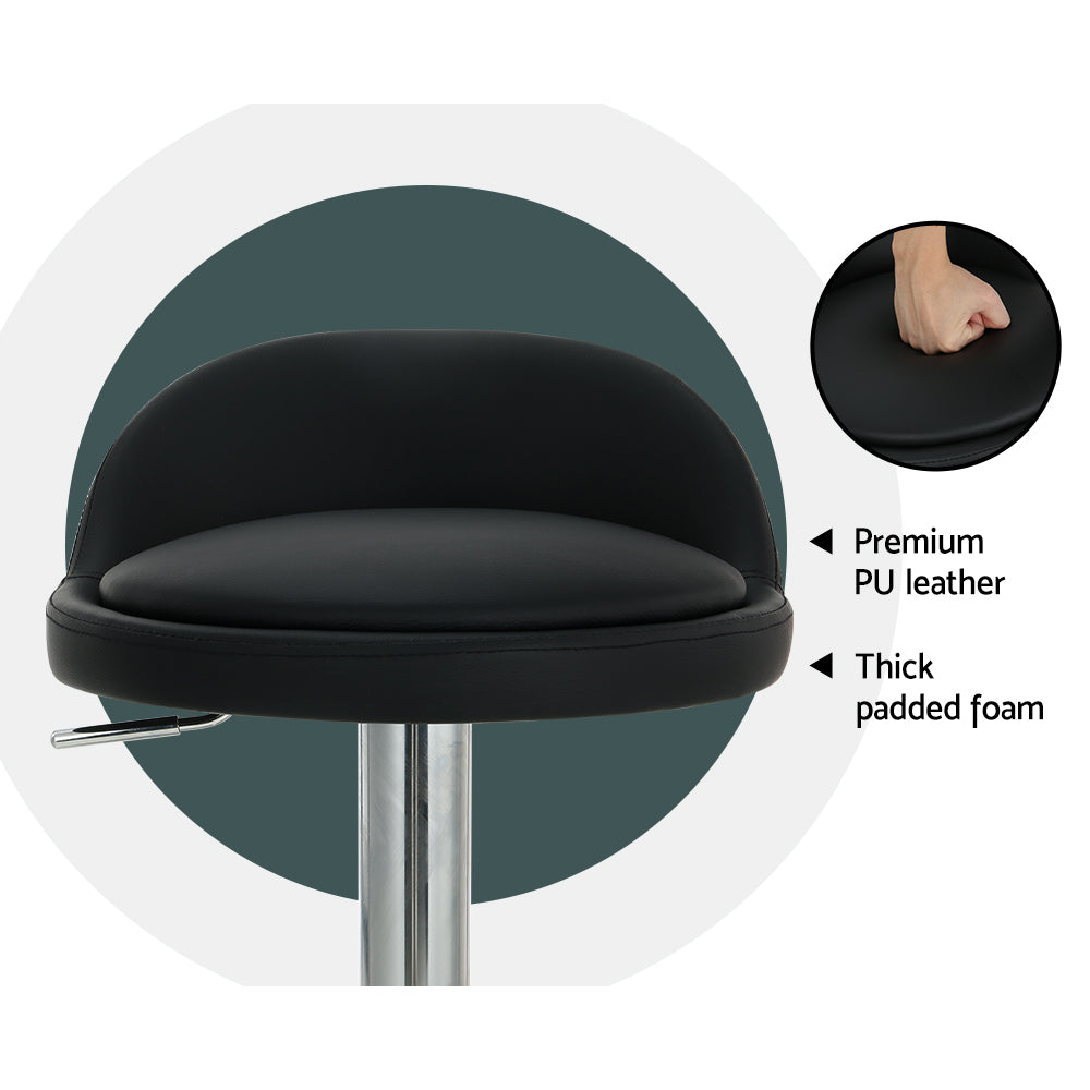 Zane Leather Bar Stool Adjustable (Set of 2) Black