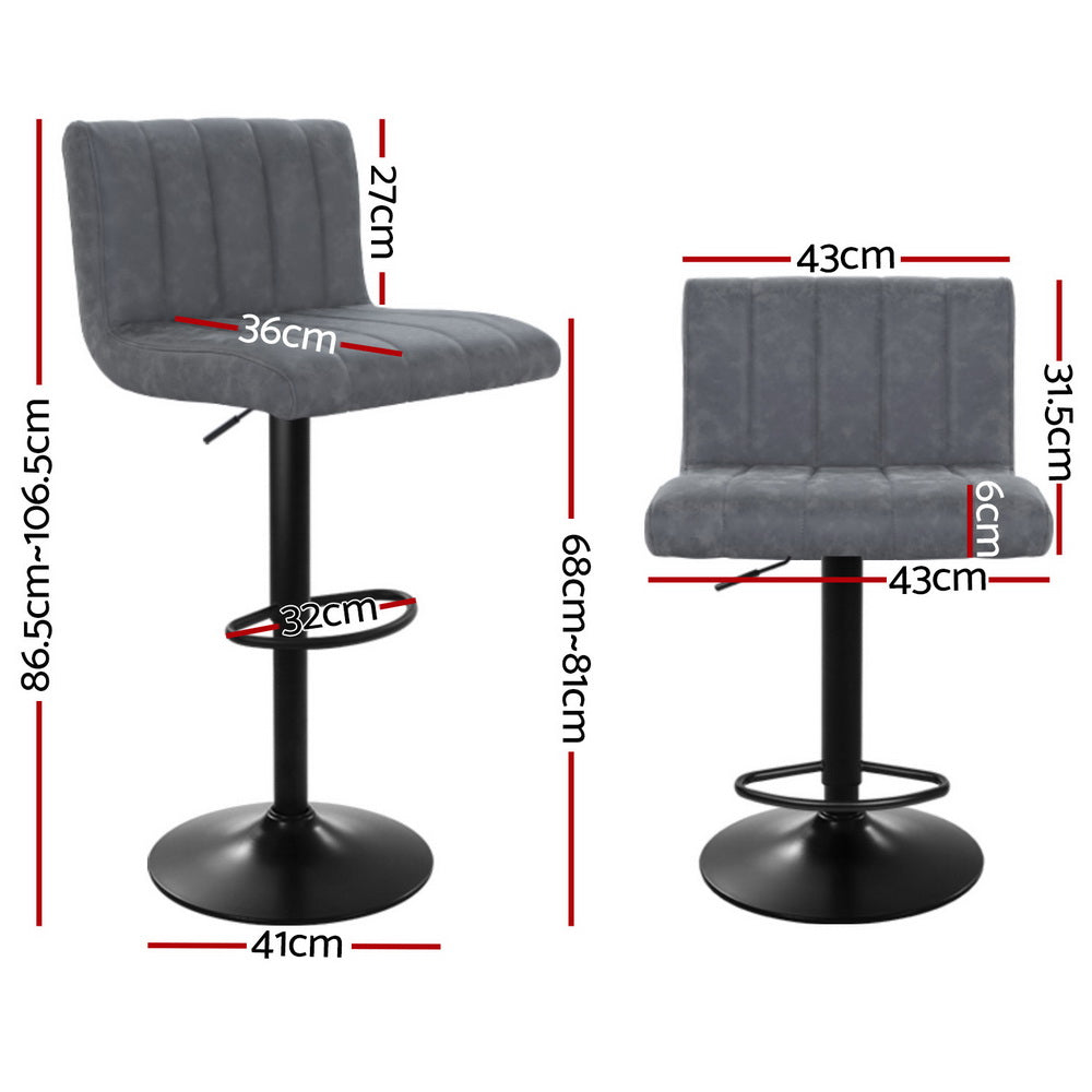 Milo Leather Bar Stool Adjustable (Set of 4) Grey