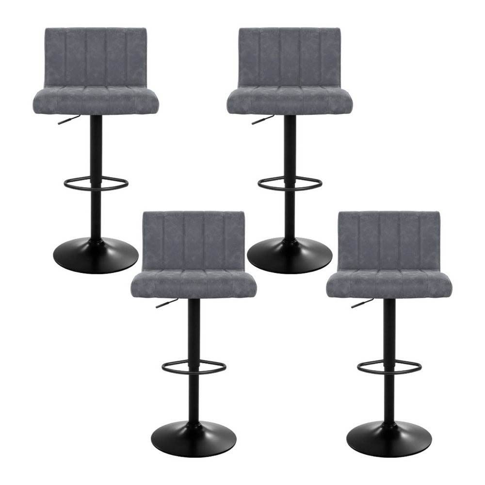 Milo Leather Bar Stool Adjustable (Set of 4) Grey