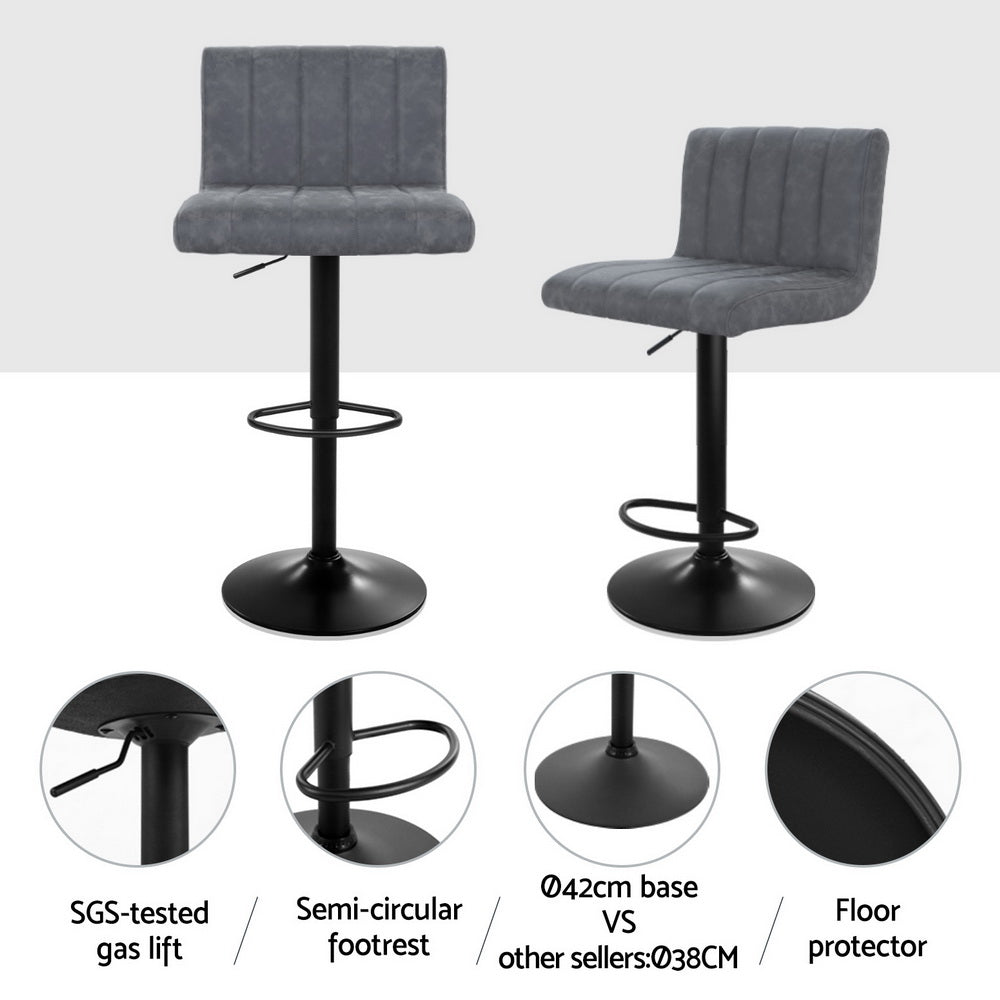 Milo Leather Bar Stool Adjustable (Set of 4) Grey
