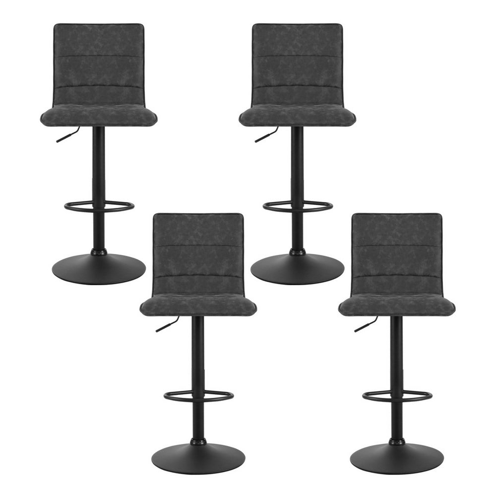 Flynn Leather Bar Stool Adjustable (Set of 4) Grey