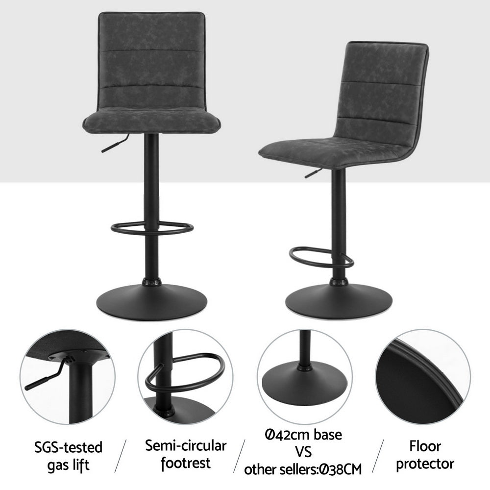 Flynn Leather Bar Stool Adjustable (Set of 4) Grey