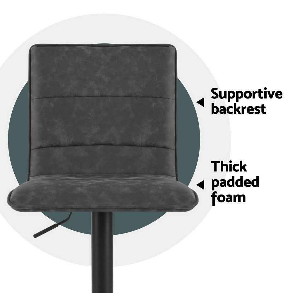 Flynn Leather Bar Stool Adjustable (Set of 4) Grey