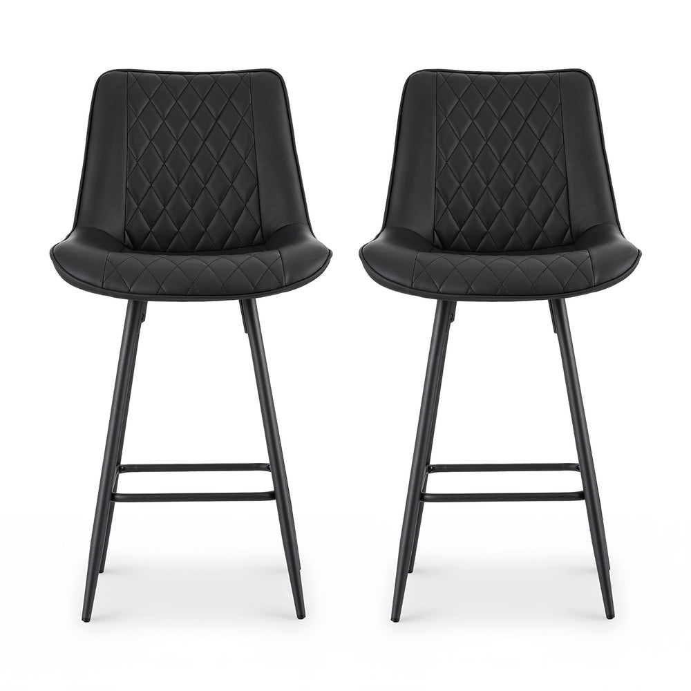Omar Leather Counter Stool (Set of 2) Black