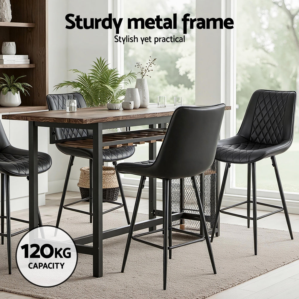 Omar Leather Counter Stool (Set of 2) Black