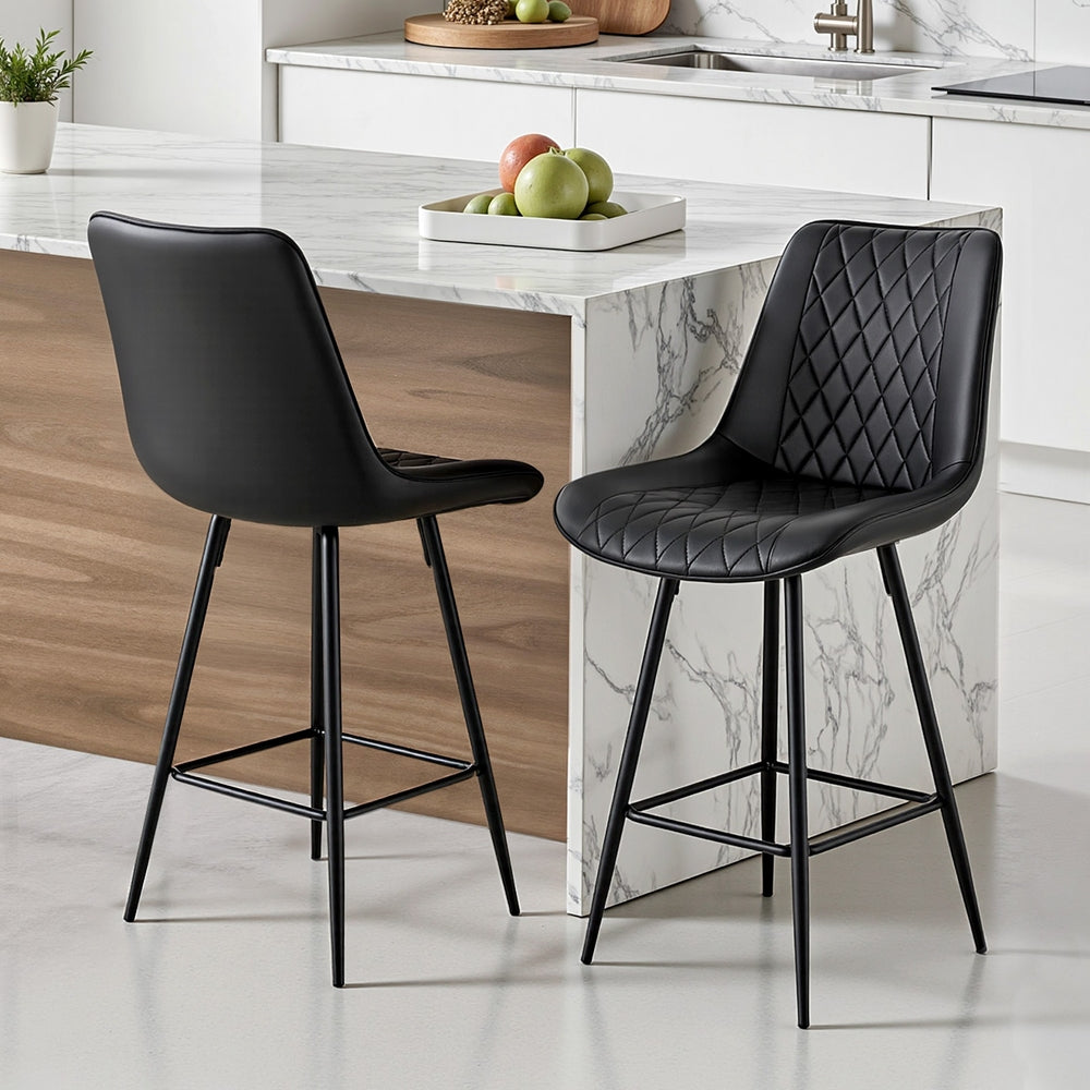 Omar Leather Counter Stool (Set of 2) Black