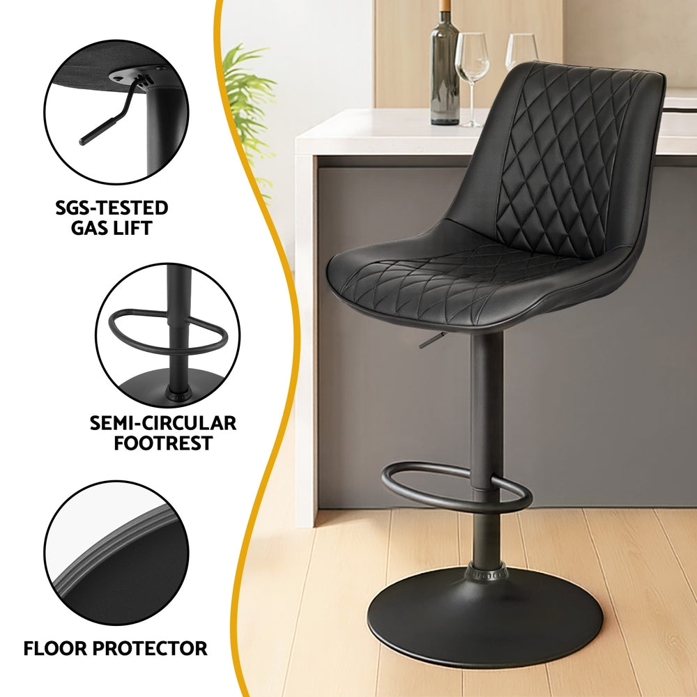 Zara Leather Counter Stool Swivel Adjustable (Set of 4) Black
