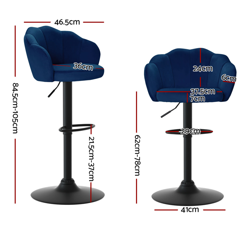 Devon Velvet Bar Stool Adjustable (Set of 2) Blue