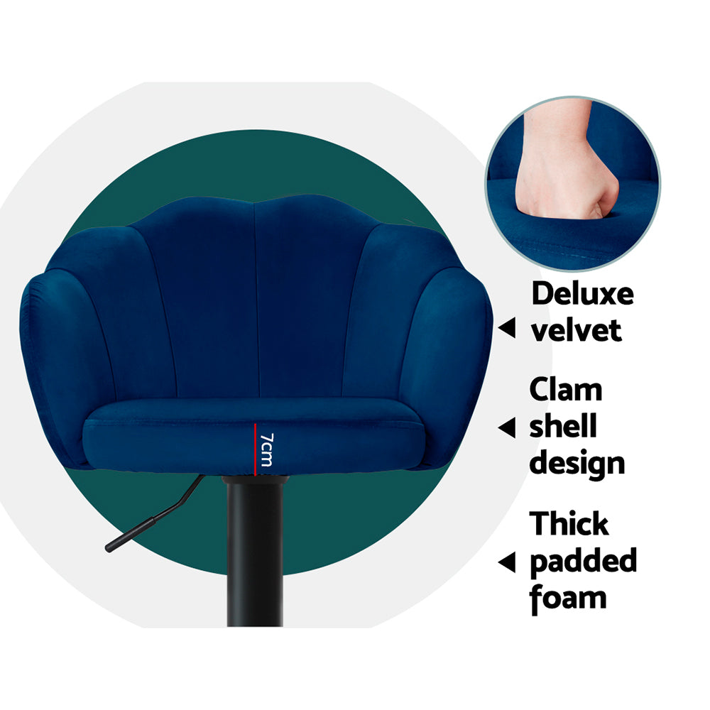Devon Velvet Bar Stool Adjustable (Set of 2) Blue