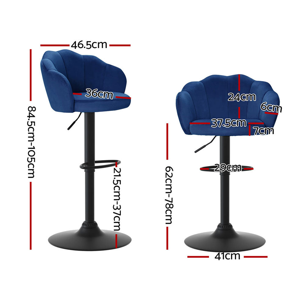 Ned Velvet Bar Stool Adjustable (Set of 4) Blue