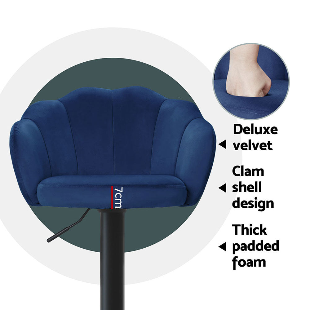 Ned Velvet Bar Stool Adjustable (Set of 4) Blue