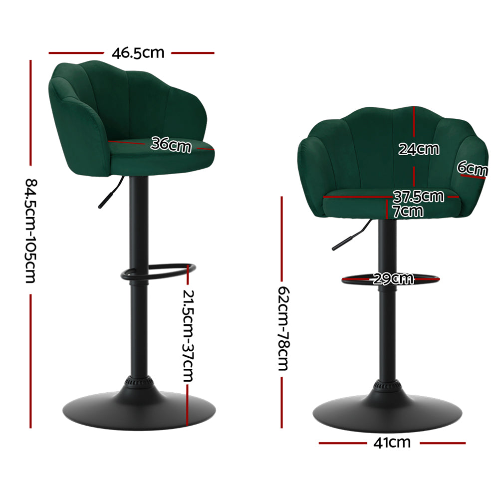 Wren Velvet Bar Stool Adjustable (Set of 2) Green