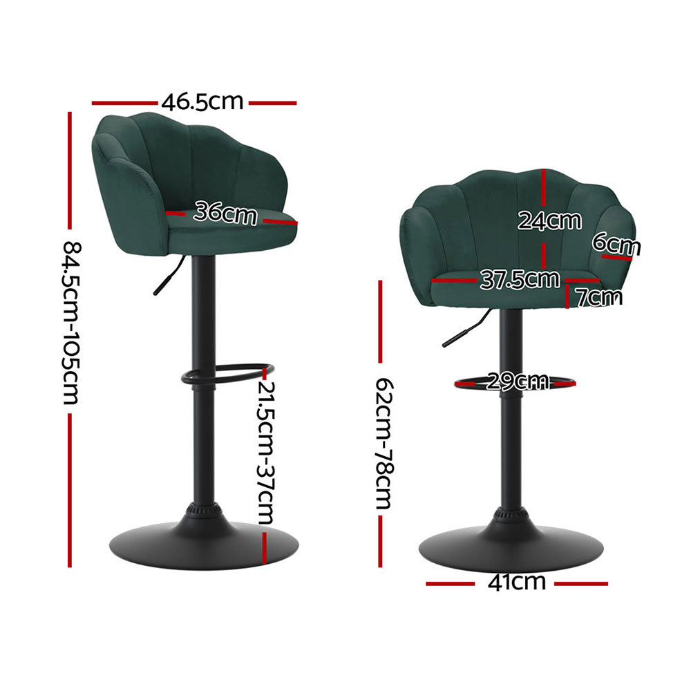 Yannick Velvet Bar Stool Adjustable (Set of 4) Green