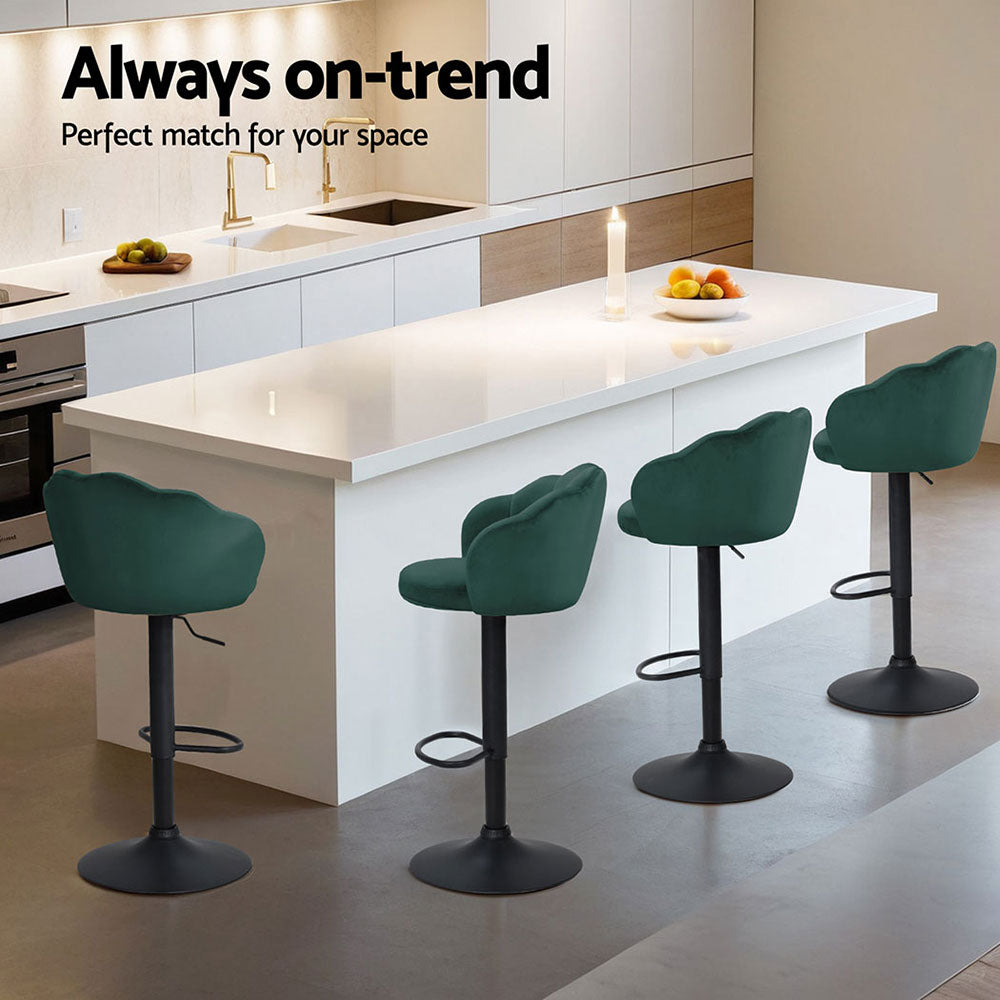 Yannick Velvet Bar Stool Adjustable (Set of 4) Green