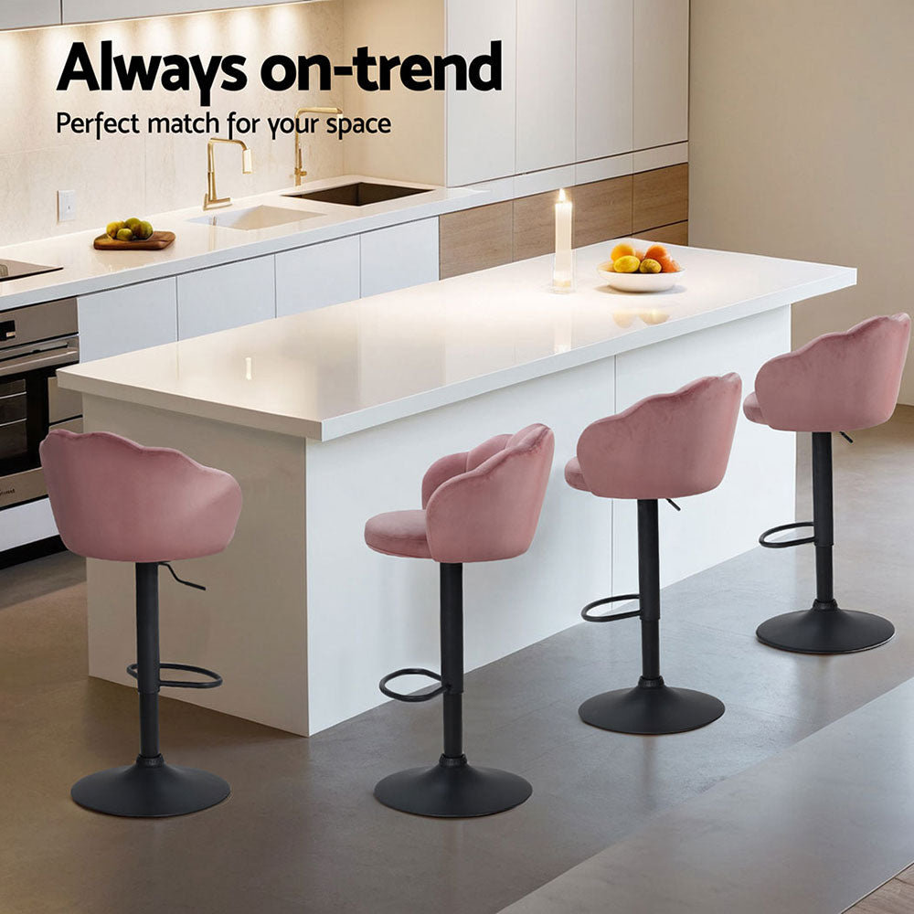 Atlas Velvet Bar Stool Adjustable (Set of 4) Pink