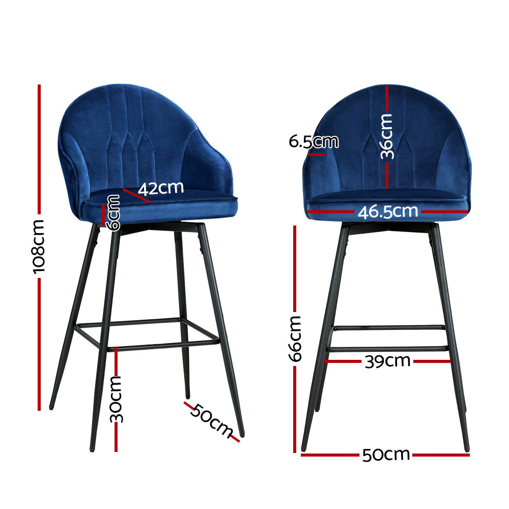 Ashton Velvet Bar Stool Swivel (Set of 2) Blue