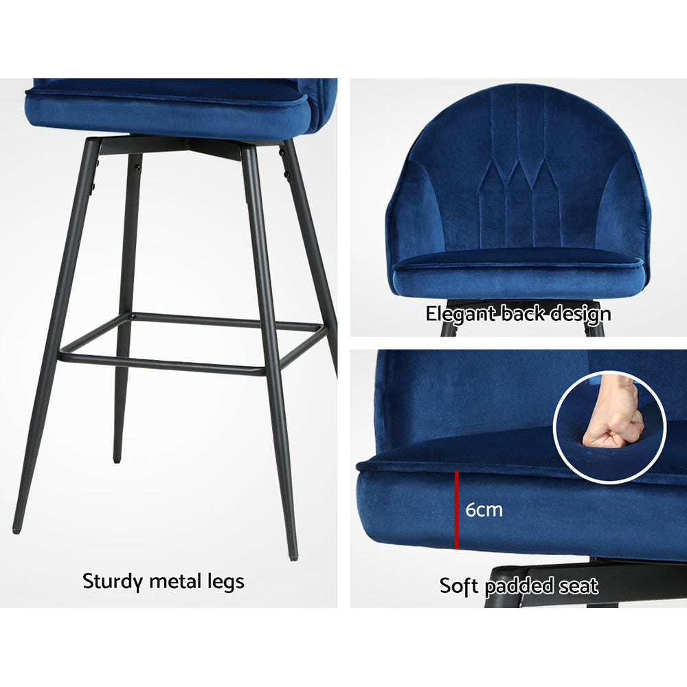 Ashton Velvet Bar Stool Swivel (Set of 2) Blue