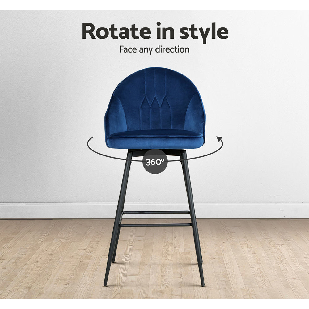 Ashton Velvet Bar Stool Swivel (Set of 2) Blue