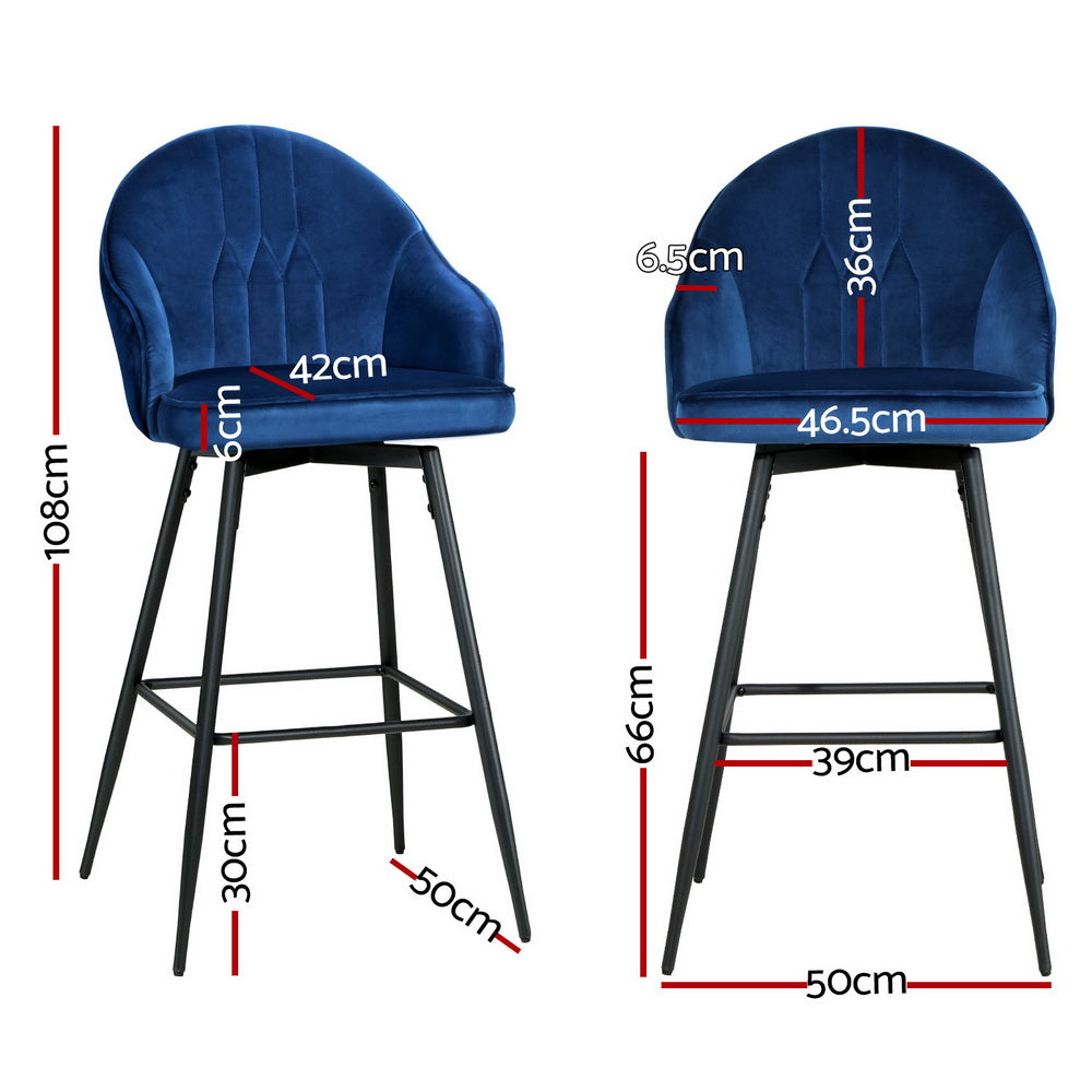 Sullivan Velvet Bar Stool Swivel (Set of 4) Blue