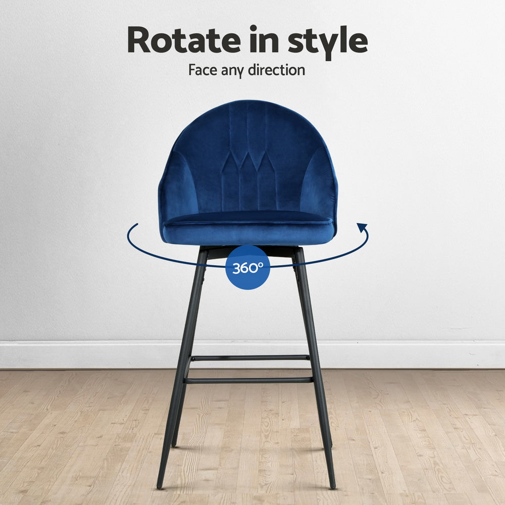 Sullivan Velvet Bar Stool Swivel (Set of 4) Blue