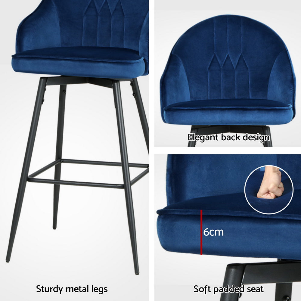 Sullivan Velvet Bar Stool Swivel (Set of 4) Blue