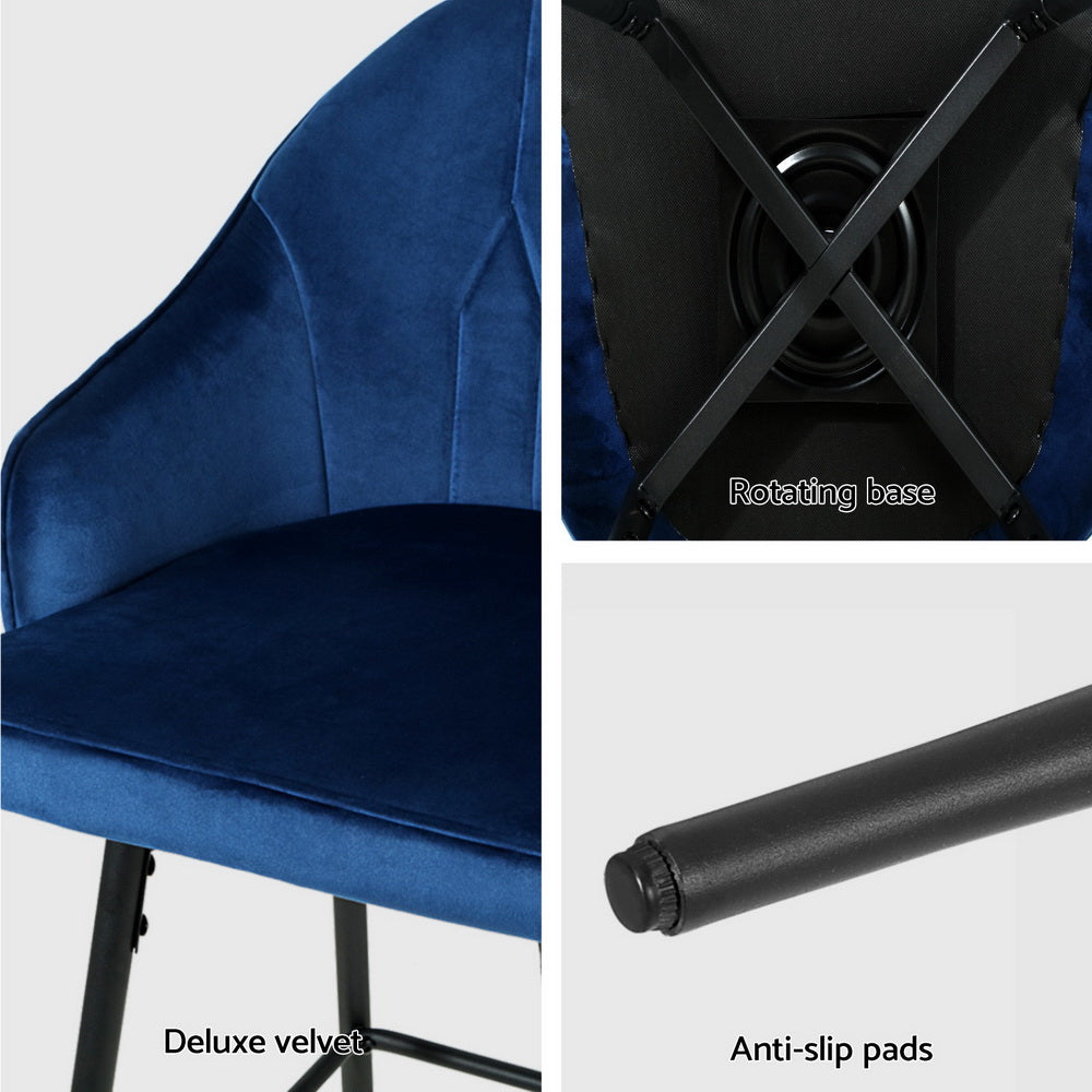 Sullivan Velvet Bar Stool Swivel (Set of 4) Blue