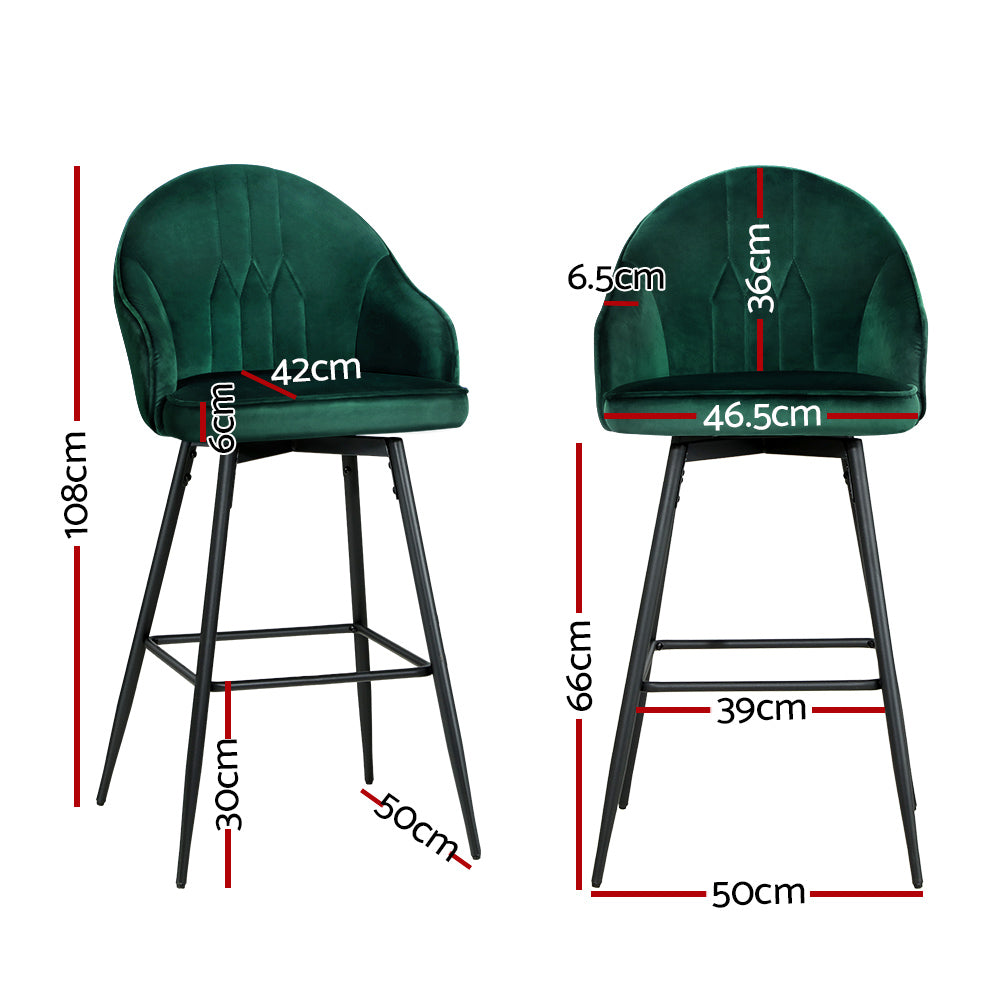 Max Velvet Bar Stool Swivel (Set of 2) Green