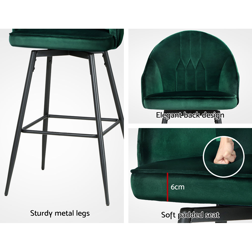 Max Velvet Bar Stool Swivel (Set of 2) Green