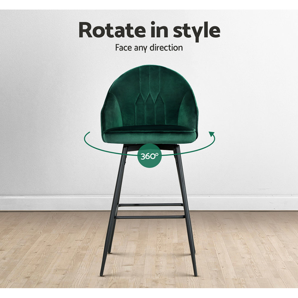 Max Velvet Bar Stool Swivel (Set of 2) Green