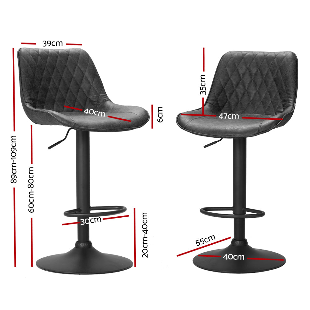 Boris Leather Bar Stool Adjustable (Set of 2) Black