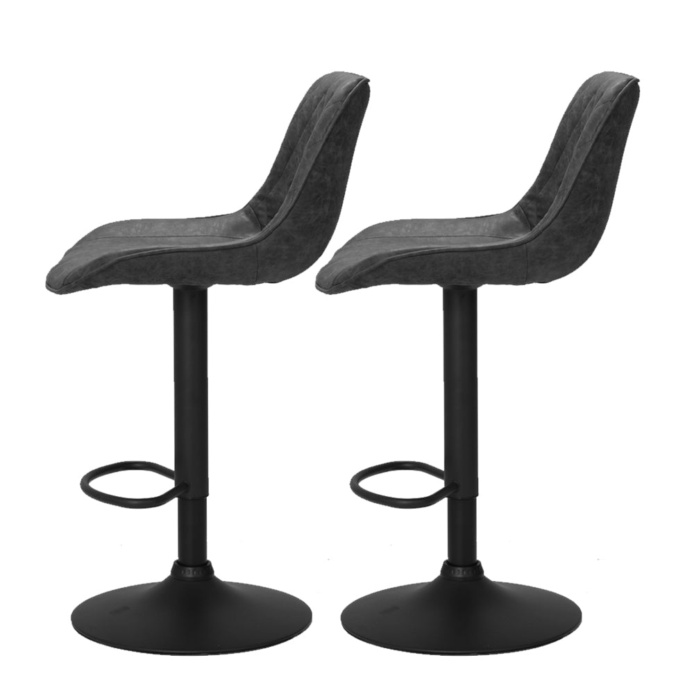 Boris Leather Bar Stool Adjustable (Set of 2) Black