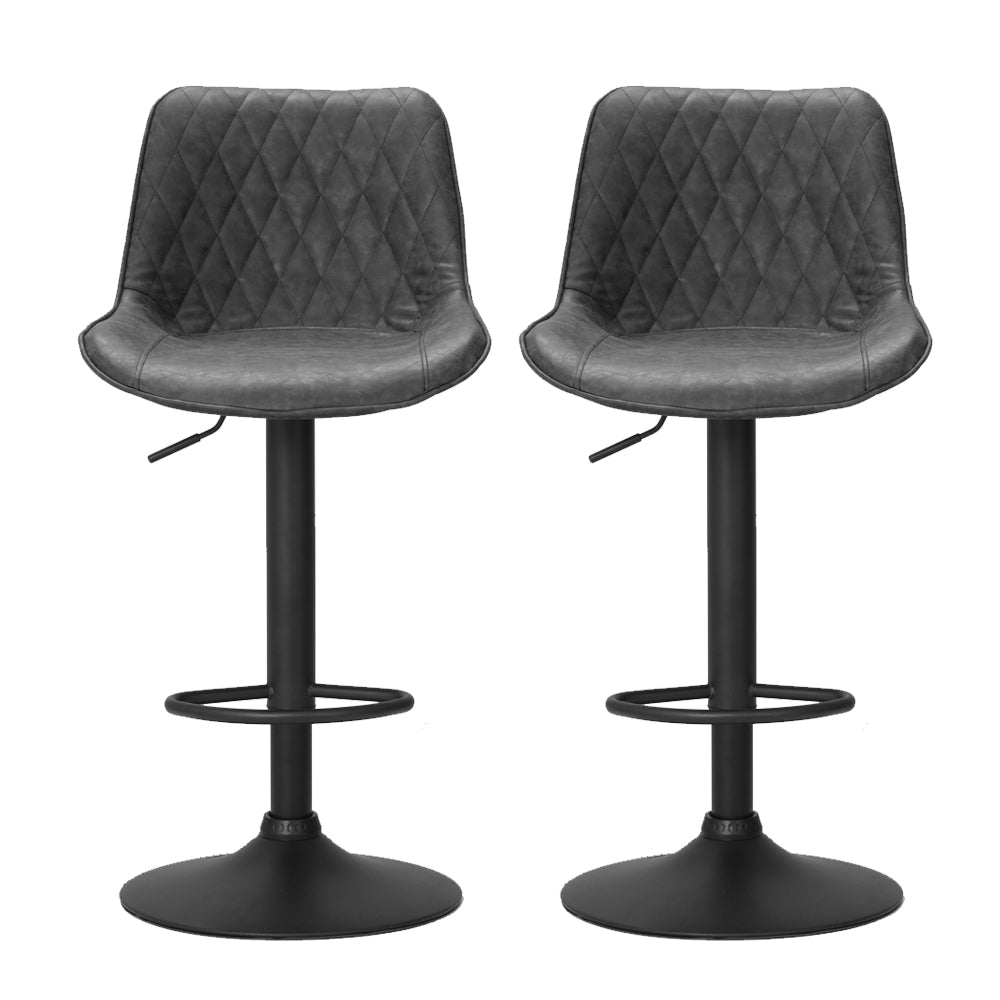 Boris Leather Bar Stool Adjustable (Set of 2) Black