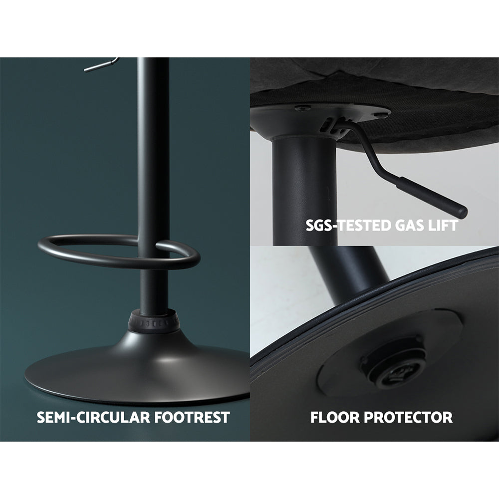 Boris Leather Bar Stool Adjustable (Set of 2) Black