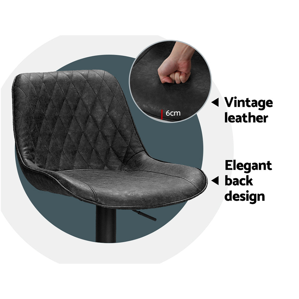 Boris Leather Bar Stool Adjustable (Set of 2) Black