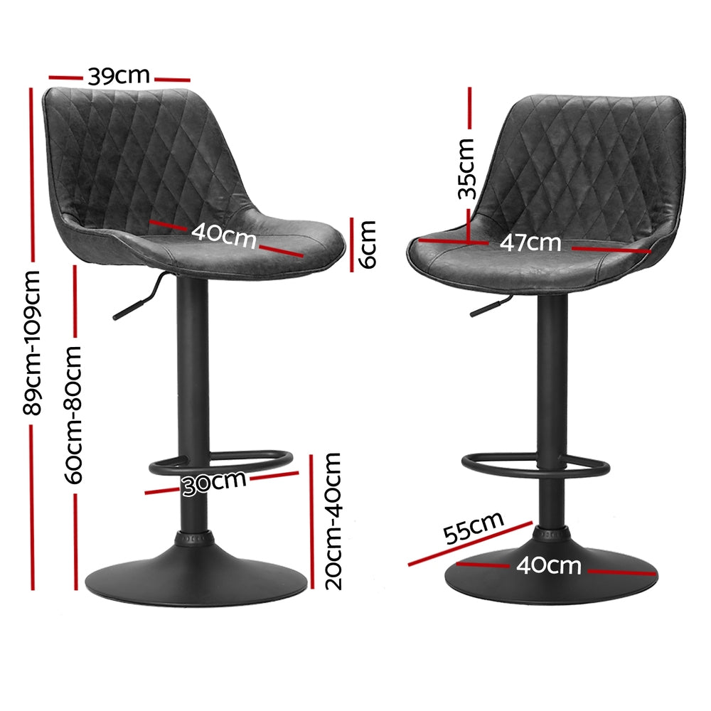 Ellis Leather Bar Stool Adjustable (Set of 4) Black