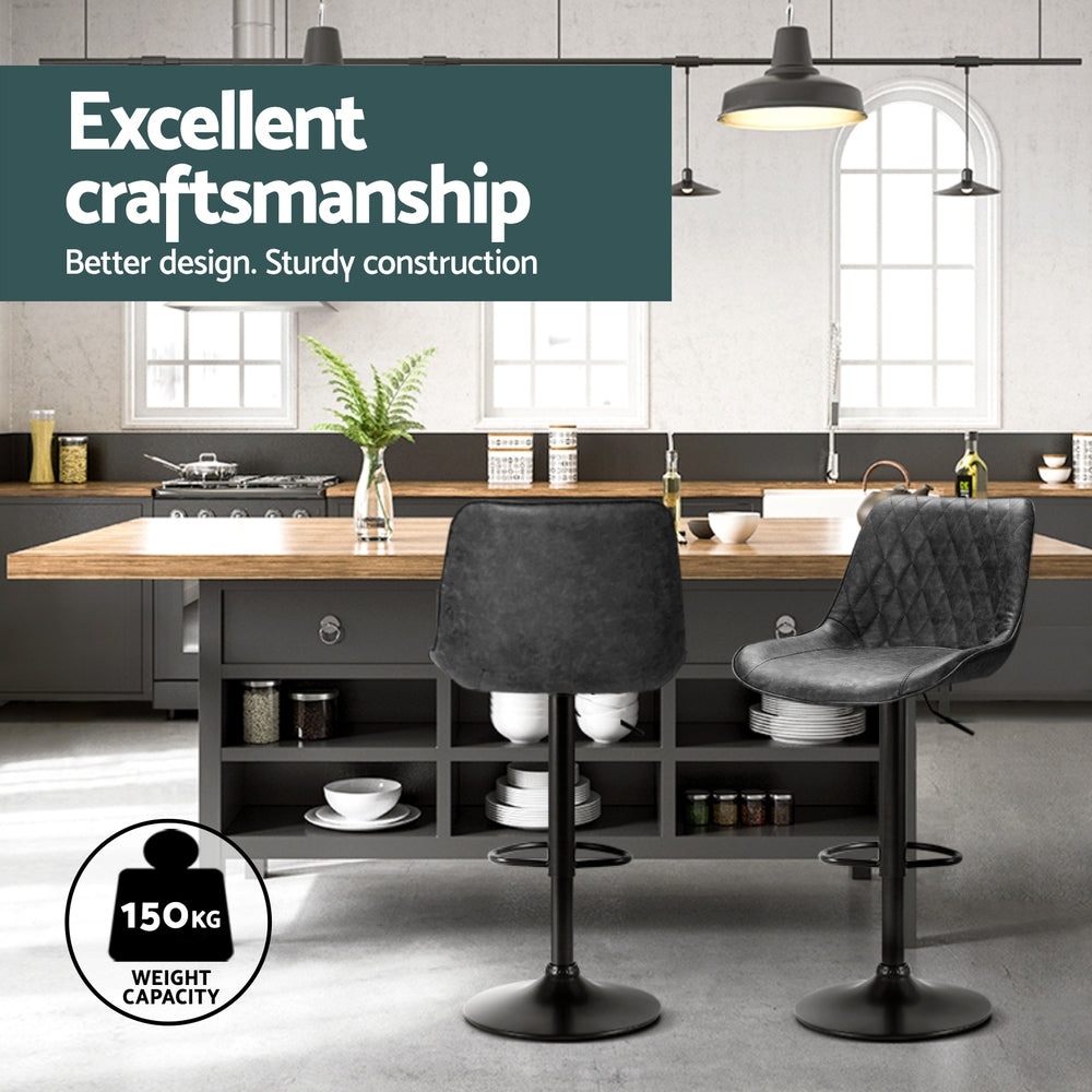 Ellis Leather Bar Stool Adjustable (Set of 4) Black